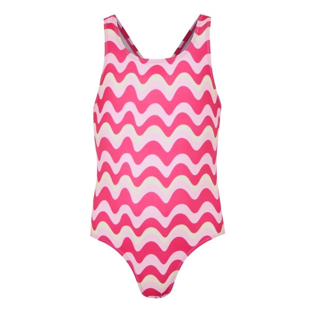 Regatta Girls Katrisse Wavy Lines One Piece Bathing Suit / Pop